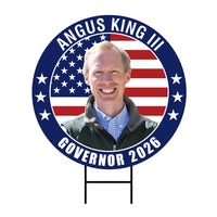Angus King III For Maine Governor 2026 Yard Sign, Corrugated Plastic Governor Elections Race Red White & Blue Yard Sign with Metal H-Stake