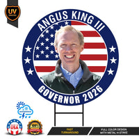 Angus King III For Maine Governor 2026 Yard Sign, Corrugated Plastic Governor Elections Race Red White & Blue Yard Sign with Metal H-Stake