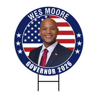 Wes Moore For Maryland Governor 2026 Yard Sign, Corrugated Plastic Governor Elections Race Red White & Blue Yard Sign with Metal H-Stake