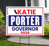 Katie Porter For California Governor 2026 Yard Sign, Corrugated Plastic Governor Elections Race Red White Blue Yard Sign with Metal H-Stake