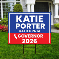 Katie Porter For California Governor 2026 Yard Sign, Corrugated Plastic Governor Elections Race Red White Blue Yard Sign with Metal H-Stake