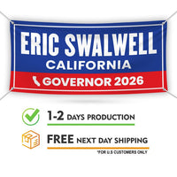 Eric Swalwell For California Governor 2026 Yard Sign, Corrugated Plastic Governor Elections Race Red White Blue Yard Sign with Metal H-Stake