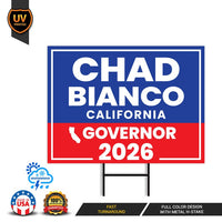 Chad Bianco For California Governor 2026 Yard Sign, Corrugated Plastic Governor Elections Race Red White & Blue Yard Sign with Metal H-Stake
