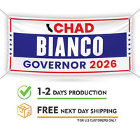 Chad Bianco For California U.S. Governor Banner Sign, 13 oz Waterproof US Governor Election 2026 Vinyl Banner With Metal Grommets