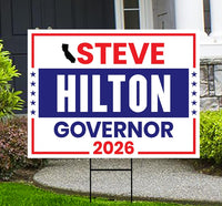 Steve Hilton For California Governor 2026 Yard Sign, Corrugated Plastic Governor Elections Race Red White Blue Yard Sign with Metal H-Stake