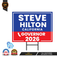 Steve Hilton For California Governor 2026 Yard Sign, Corrugated Plastic Governor Elections Race Red White Blue Yard Sign with Metal H-Stake