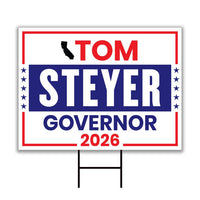 Tom Steyer For California Governor 2026 Yard Sign, Corrugated Plastic Governor Elections Race Red White & Blue Yard Sign with Metal H-Stake