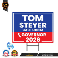Tom Steyer For California Governor 2026 Yard Sign, Corrugated Plastic Governor Elections Race Red White & Blue Yard Sign with Metal H-Stake