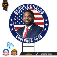 Byron Donalds For Florida Governor Yard Sign - Coroplast 2026 Governor Elections Race Red White & Blue Yard Sign with Metal H-Stake
