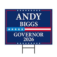Andy Biggs For Arizona Governor 2026 Yard Sign, Corrugated Plastic Governor Elections Race Red White & Blue Yard Sign with Metal H-Stake