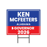 Ken McFeeters For Alabama Governor 2026 Yard Sign, Corrugated Plastic Governor Elections Race Red White & Blue Yard Sign with Metal H-Stake