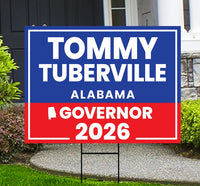 Tommy Tuberville For Alabama Governor 2026 Yard Sign, Corrugated Governor Elections Race Red White & Blue Yard Sign with Metal H-Stake