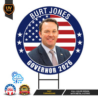 Burt Jones For Georgia Governor Yard Sign - Coroplast 2026 Governor Elections Race Red White & Blue Yard Sign with Metal H-Stake