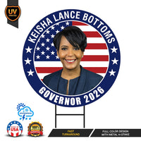 Keisha Lance Bottoms For Georgia Governor Yard Sign - Coroplast 2026 Governor Elections Race Red White & Blue Yard Sign with Metal H-Stake