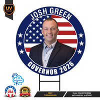 Josh Green For Hawaii Governor Yard Sign - Coroplast 2026 Governor Elections Race Red White & Blue Yard Sign with Metal H-Stake