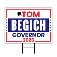 Tom Begich For Alaska Governor 2026 Yard Sign, Corrugated Plastic Governor Elections Race Red White & Blue Yard Sign with Metal H-Stake