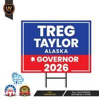 Treg Taylor For Alaska Governor 2026 Yard Sign, Corrugated Plastic Governor Elections Race Red White & Blue Yard Sign with Metal H-Stake
