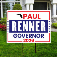 Paul Renner For Florida Governor 2026 Yard Sign, Corrugated Plastic Governor Elections Race Red White & Blue Yard Sign with Metal H-Stake
