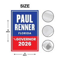 Paul Renner For Florida Governor 2026 Garden Flag, Double Sided, 2026 Governor Flag, Republican, Elections Flag, Race Red White & Blue Flag