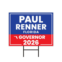 Paul Renner For Florida Governor 2026 Yard Sign, Corrugated Plastic Governor Elections Race Red White & Blue Yard Sign with Metal H-Stake