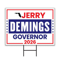 Jerry Demings For Florida Governor 2026 Yard Sign, Corrugated Plastic Governor Elections Race Red White & Blue Yard Sign with Metal H-Stake