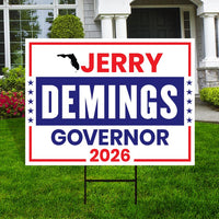 Jerry Demings For Florida Governor 2026 Yard Sign, Corrugated Plastic Governor Elections Race Red White & Blue Yard Sign with Metal H-Stake