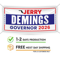 Jerry Demings For Florida U.S. Governor Banner Sign, 13 oz Waterproof US Governor Election 2026 Vinyl Banner With Metal Grommets