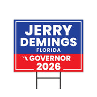 Jerry Demings For Florida Governor 2026 Yard Sign, Corrugated Plastic Governor Elections Race Red White & Blue Yard Sign with Metal H-Stake