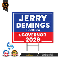 Jerry Demings For Florida Governor 2026 Yard Sign, Corrugated Plastic Governor Elections Race Red White & Blue Yard Sign with Metal H-Stake