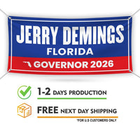 Jerry Demings For Florida U.S. Governor Banner Sign, 13 oz Waterproof US Governor Election 2026 Vinyl Banner With Metal Grommets
