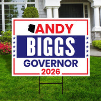 Andy Biggs For Arizona Governor 2026 Yard Sign, Corrugated Plastic Governor Elections Race Red White & Blue Yard Sign with Metal H-Stake