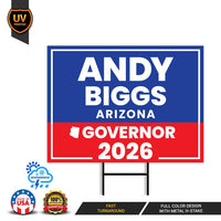 Andy Biggs For Arizona Governor 2026 Yard Sign, Corrugated Plastic Governor Elections Race Red White & Blue Yard Sign with Metal H-Stake