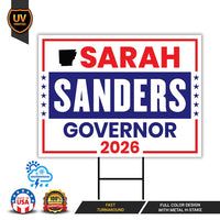 Sarah Huckabee Sanders For Arkansas Governor 2026 Yard Sign, Corrugated Governor Elections Race Red White Blue Yard Sign with Metal H-Stake