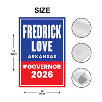 Fredrick Love For Arkansas Governor 2026 Garden Flag, Double Sided, 2026 Governor Flag, Democrate, Elections Flag, Race Red White Blue Flag