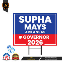 Supha Xayprasith-Mays For Arkansas Governor 2026 Yard Sign, Corrugated Governor Elections Race Red White & Blue Yard Sign with Metal H-Stake