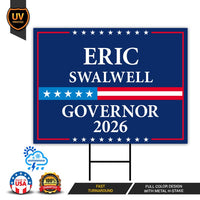 Eric Swalwell For California Governor 2026 Yard Sign, Corrugated Plastic Governor Elections Race Red White Blue Yard Sign with Metal H-Stake