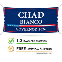 Chad Bianco For California U.S. Governor Banner Sign, 13 oz Waterproof US Governor Election 2026 Vinyl Banner With Metal Grommets