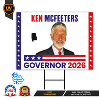 Ken McFeeters For Alabama Governor 2026 Yard Sign, Corrugated Plastic Governor Elections Race Red White & Blue Yard Sign with Metal H-Stake