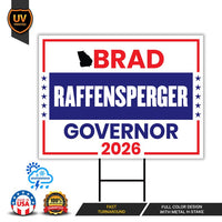 Brad Raffensperger For Georgia Governor 2026 Yard Sign, Corrugated Governor Elections Race Red White & Blue Yard Sign with Metal H-Stake