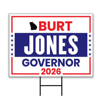 Burt Jones For Georgia Governor 2026 Yard Sign, Corrugated Plastic Governor Elections Race Red White & Blue Yard Sign with Metal H-Stake