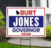 Burt Jones For Georgia Governor 2026 Yard Sign, Corrugated Plastic Governor Elections Race Red White & Blue Yard Sign with Metal H-Stake