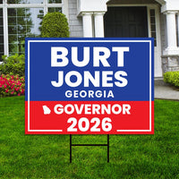 Burt Jones For Georgia Governor 2026 Yard Sign, Corrugated Plastic Governor Elections Race Red White & Blue Yard Sign with Metal H-Stake