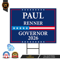 Paul Renner For Florida Governor 2026 Yard Sign, Corrugated Plastic Governor Elections Race Red White & Blue Yard Sign with Metal H-Stake