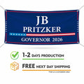 JB Pritzker For Illinois U.S. Governor Banner Sign, 13 oz Waterproof US Governor Election 2026 Vinyl Banner With Metal Grommets