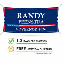 Randy Feenstra For Iowa U.S. Governor Banner Sign, 13 oz Waterproof US Governor Election 2026 Vinyl Banner With Metal Grommets