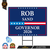 Rob Sand For Iowa Governor 2026 Yard Sign, Corrugated Plastic Governor Elections Race Red White & Blue Yard Sign with Metal H-Stake