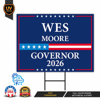 Wes Moore For Maryland Governor 2026 Yard Sign, Corrugated Plastic Governor Elections Race Red White & Blue Yard Sign with Metal H-Stake