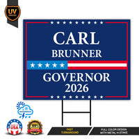 Carl Brunner For Maryland Governor 2026 Yard Sign, Corrugated Plastic Governor Elections Race Red White & Blue Yard Sign with Metal H-Stake