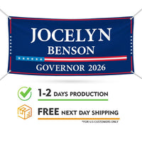 Jocelyn Benson For Michigan U.S. Governor Banner Sign, 13 oz Waterproof US Governor Election 2026 Vinyl Banner With Metal Grommets