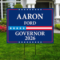 Aaron Ford For Nevada Governor 2026 Yard Sign, Corrugated Plastic Governor Elections Race Red White & Blue Yard Sign with Metal H-Stake